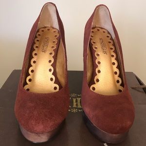SEYCHELLES 'On the Wire' Platform Pump, Cognac, 6